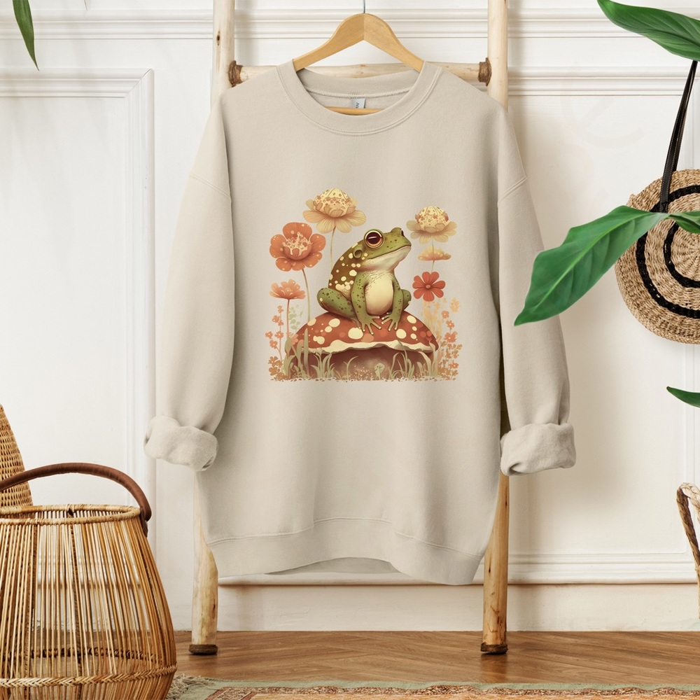 ⬇️ PRICE CUT ⬇️ Frog and Red Mushroom Cottage Core Crewneck Sweatshirt - Picture 3 of 10